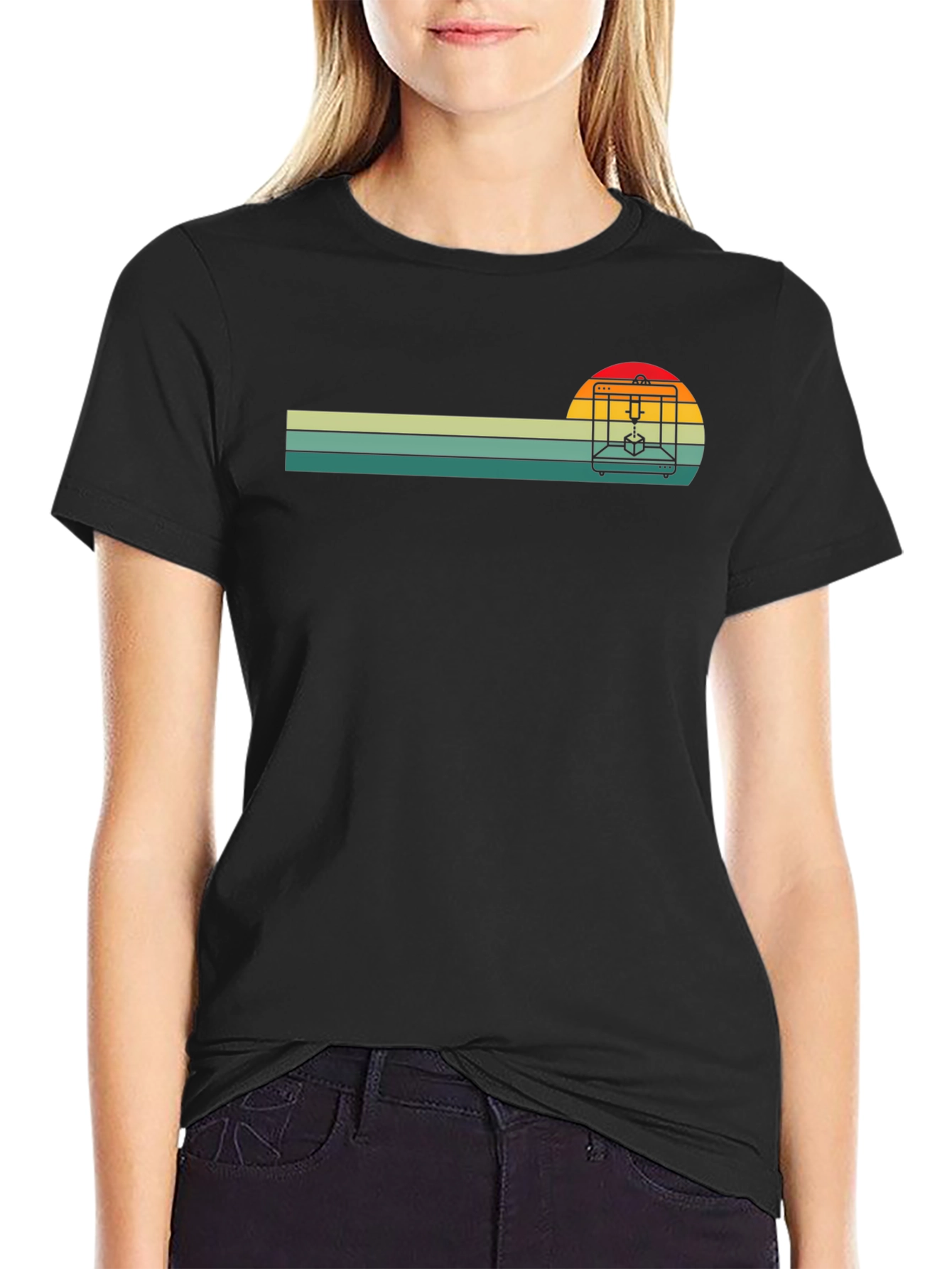 Retro 3D Printer Sunset T-Shirt - Maker Enthusiast Tee
