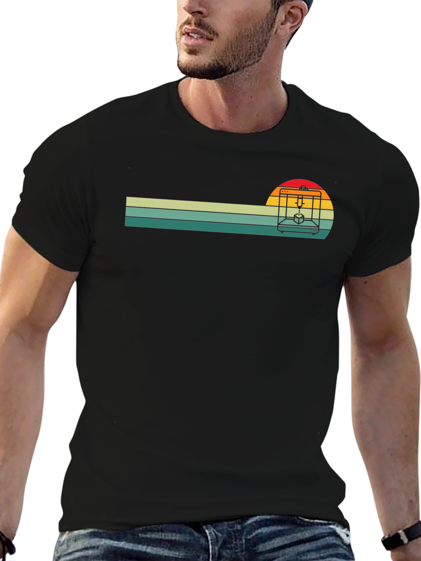 Retro 3D Printer Sunset T-Shirt - Maker Enthusiast Tee