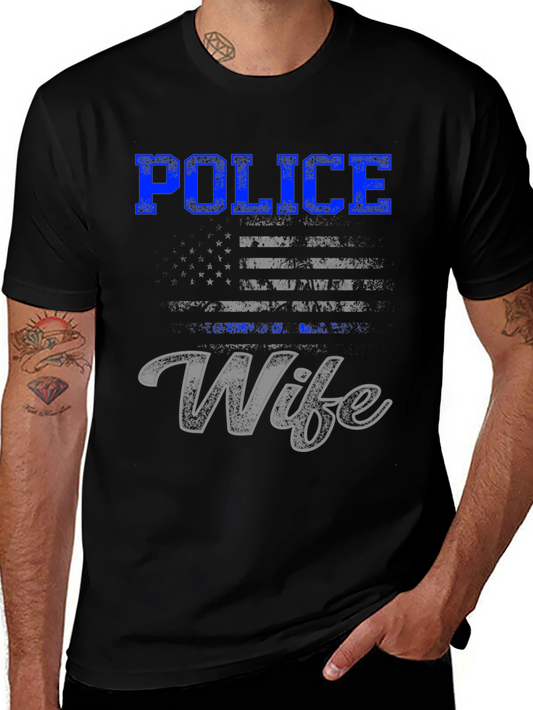 Police Wife T-Shirt - Thin Blue Line Flag