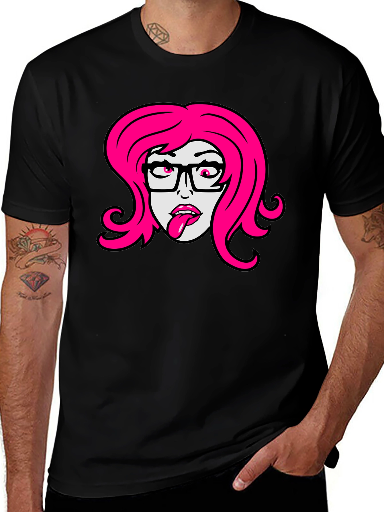 Cartoon Girl Graphic Tee - Black T-Shirt