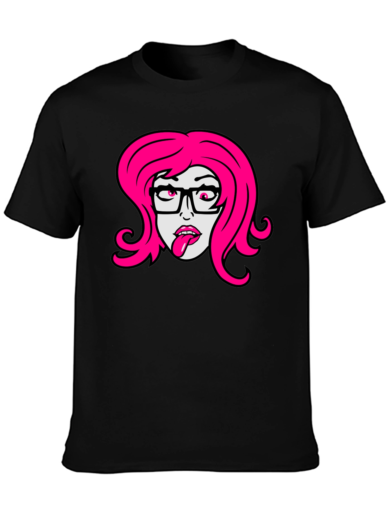 Cartoon Girl Graphic Tee - Black T-Shirt