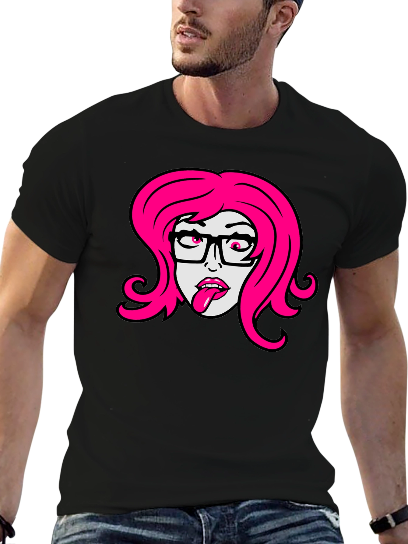 Cartoon Girl Graphic Tee - Black T-Shirt