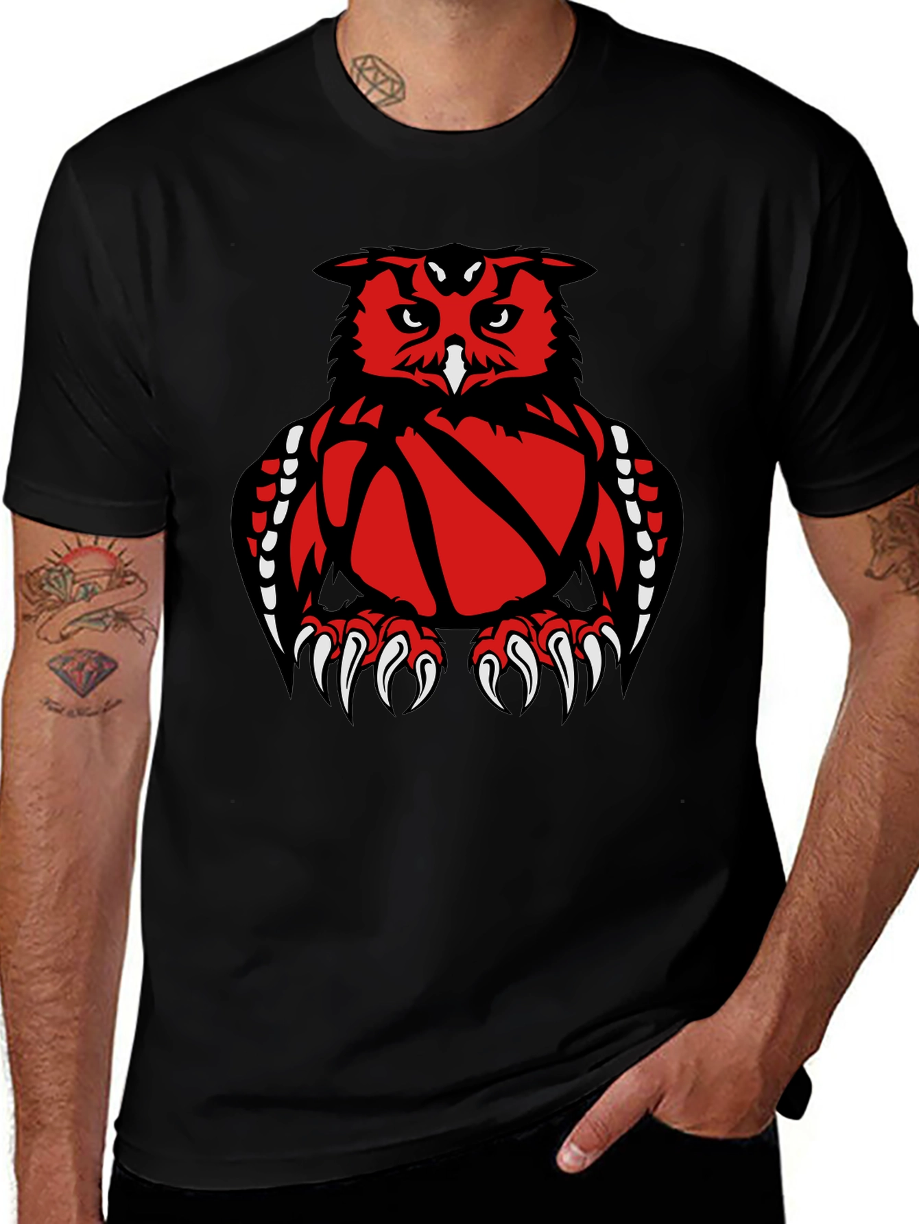 Owl Basketball Graphic Tee - Black Cotton T-Shirt