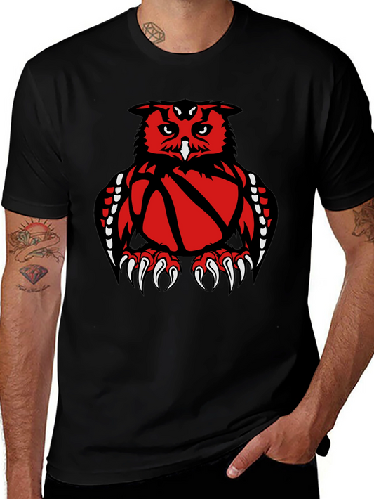 Owl Basketball Graphic Tee - Black Cotton T-Shirt