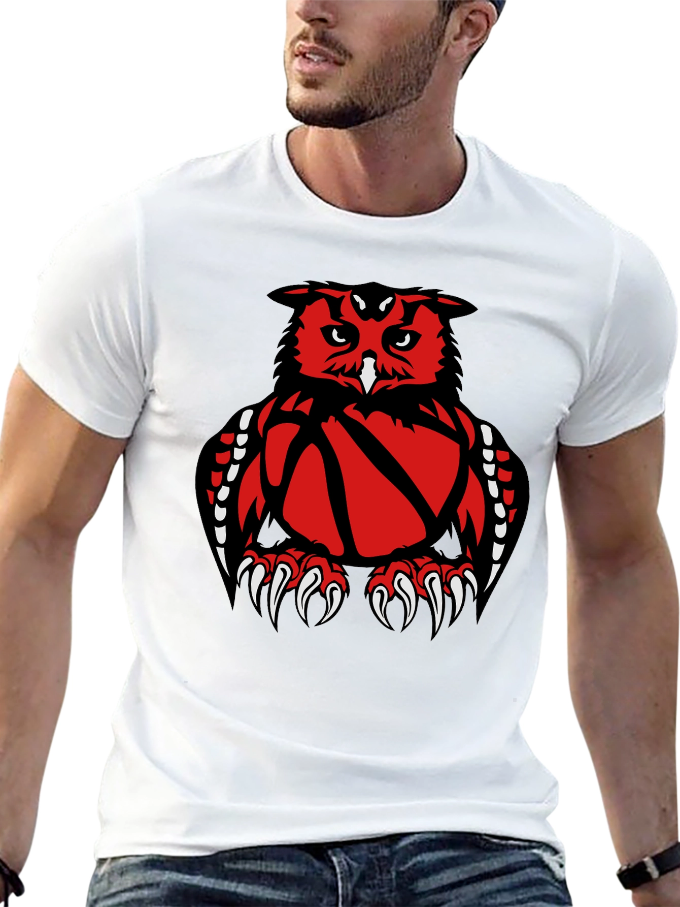 Owl Basketball Graphic Tee - Black Cotton T-Shirt