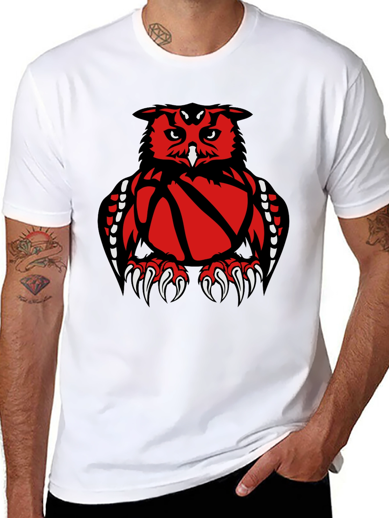Owl Basketball Graphic Tee - Black Cotton T-Shirt