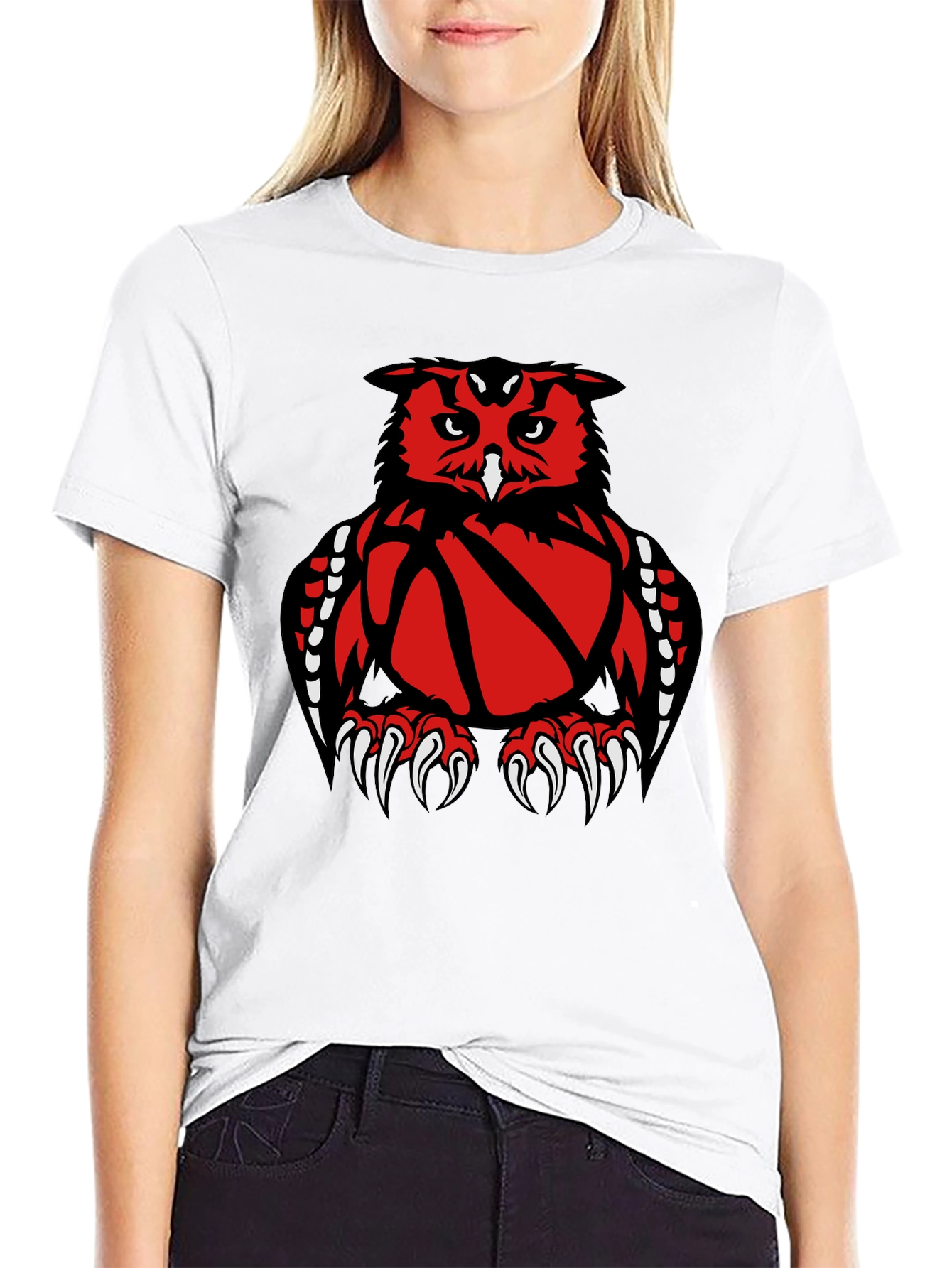 Owl Basketball Graphic Tee - Black Cotton T-Shirt