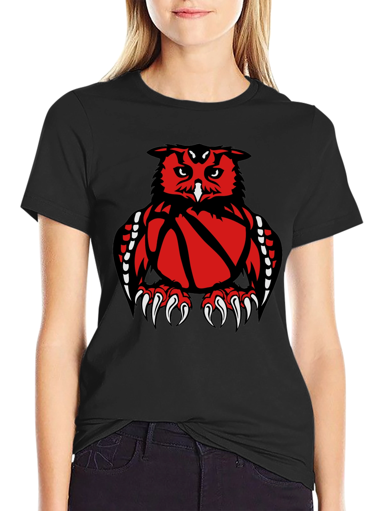 Owl Basketball Graphic Tee - Black Cotton T-Shirt