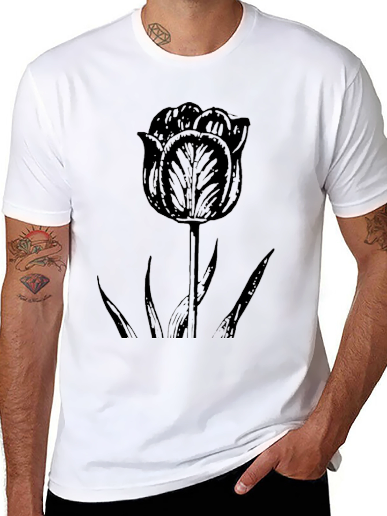 Black Tulip Graphic Tee - Mens Casual Shirt