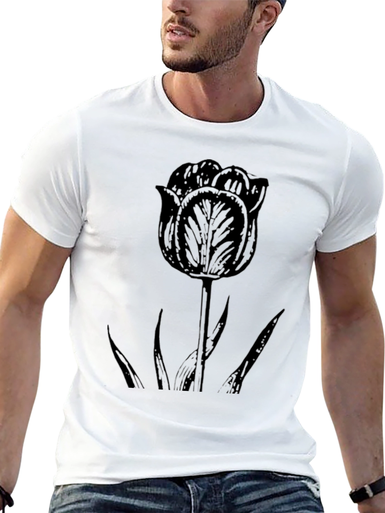 Black Tulip Graphic Tee - Mens Casual Shirt