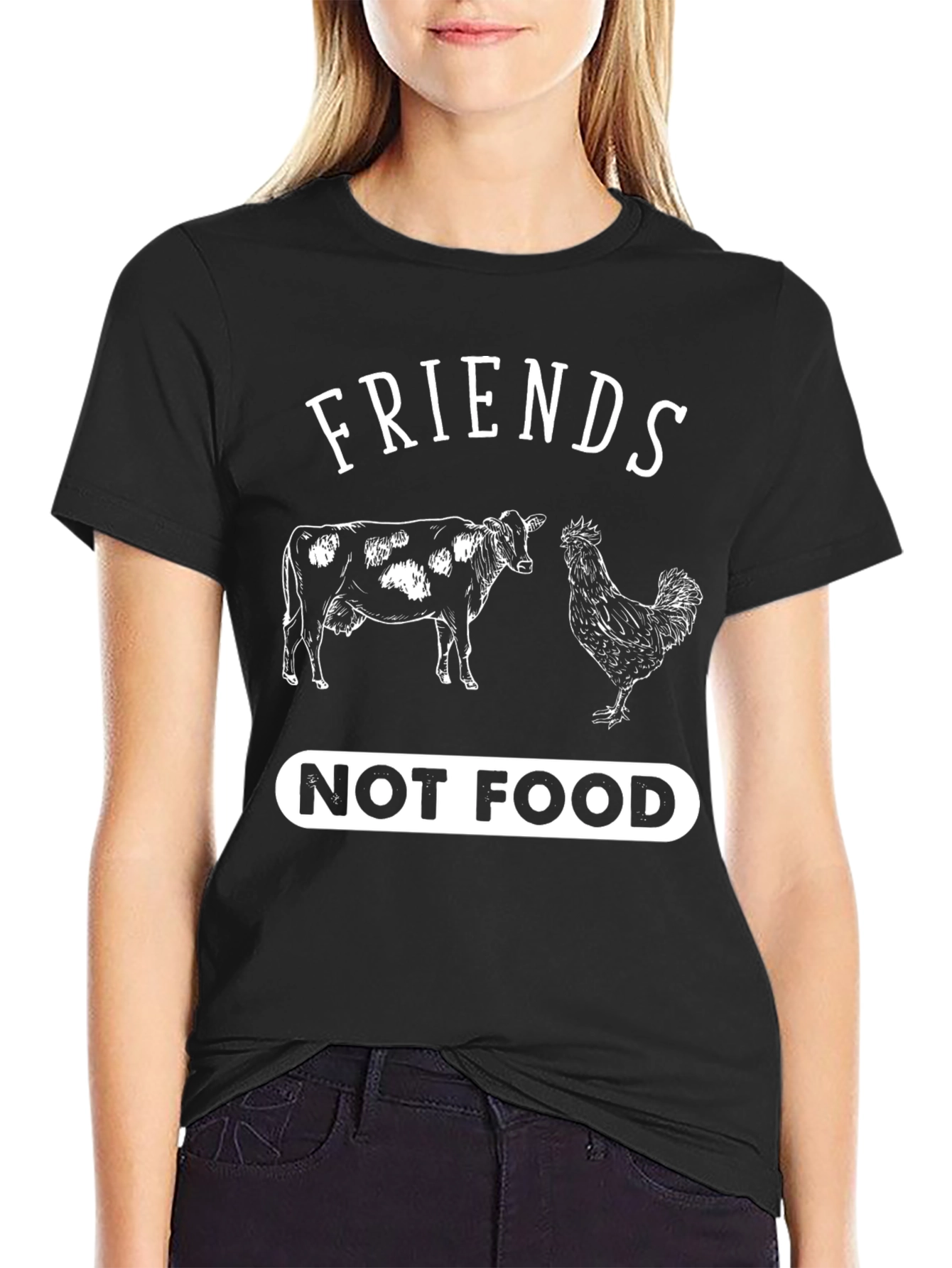 Friends Not Food T-Shirt Vegan Vegetarian Cow Chicken Tee