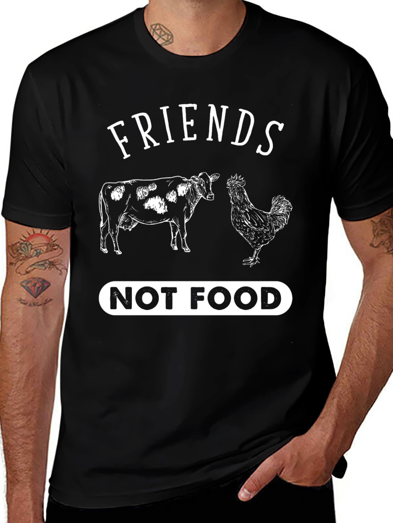 Friends Not Food T-Shirt Vegan Vegetarian Cow Chicken Tee