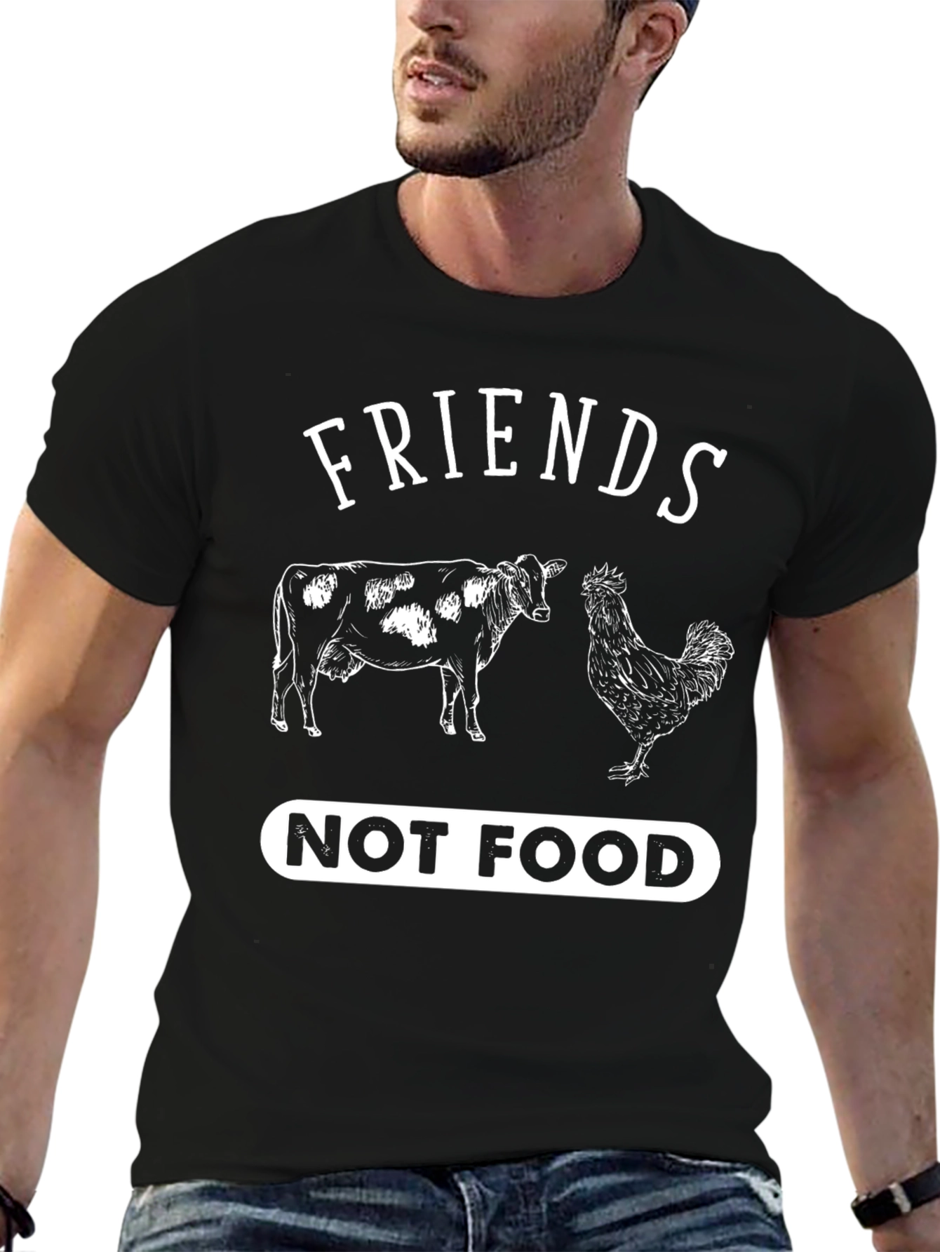 Friends Not Food T-Shirt Vegan Vegetarian Cow Chicken Tee