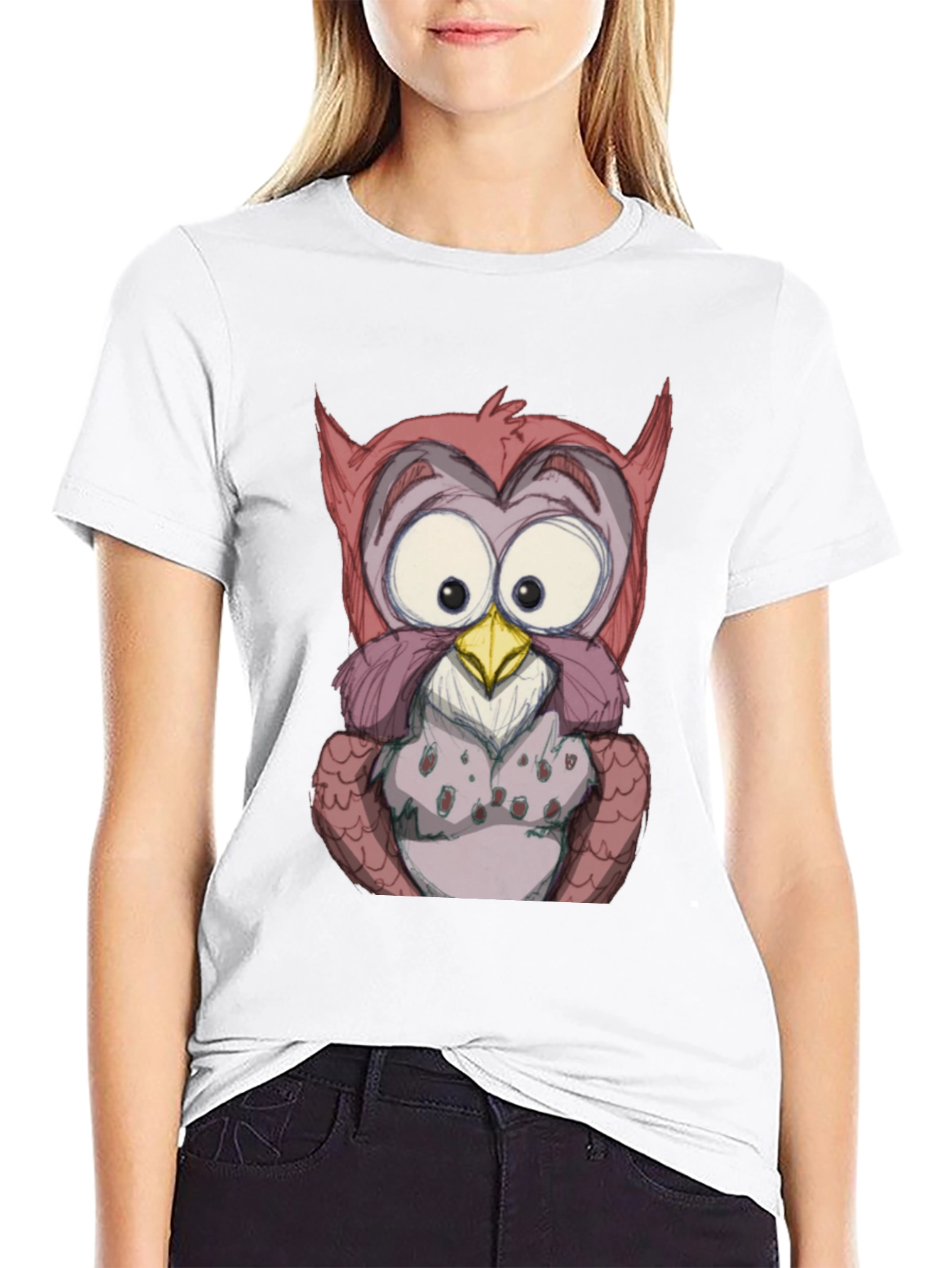 Cartoon Owl Graphic Black T-Shirt