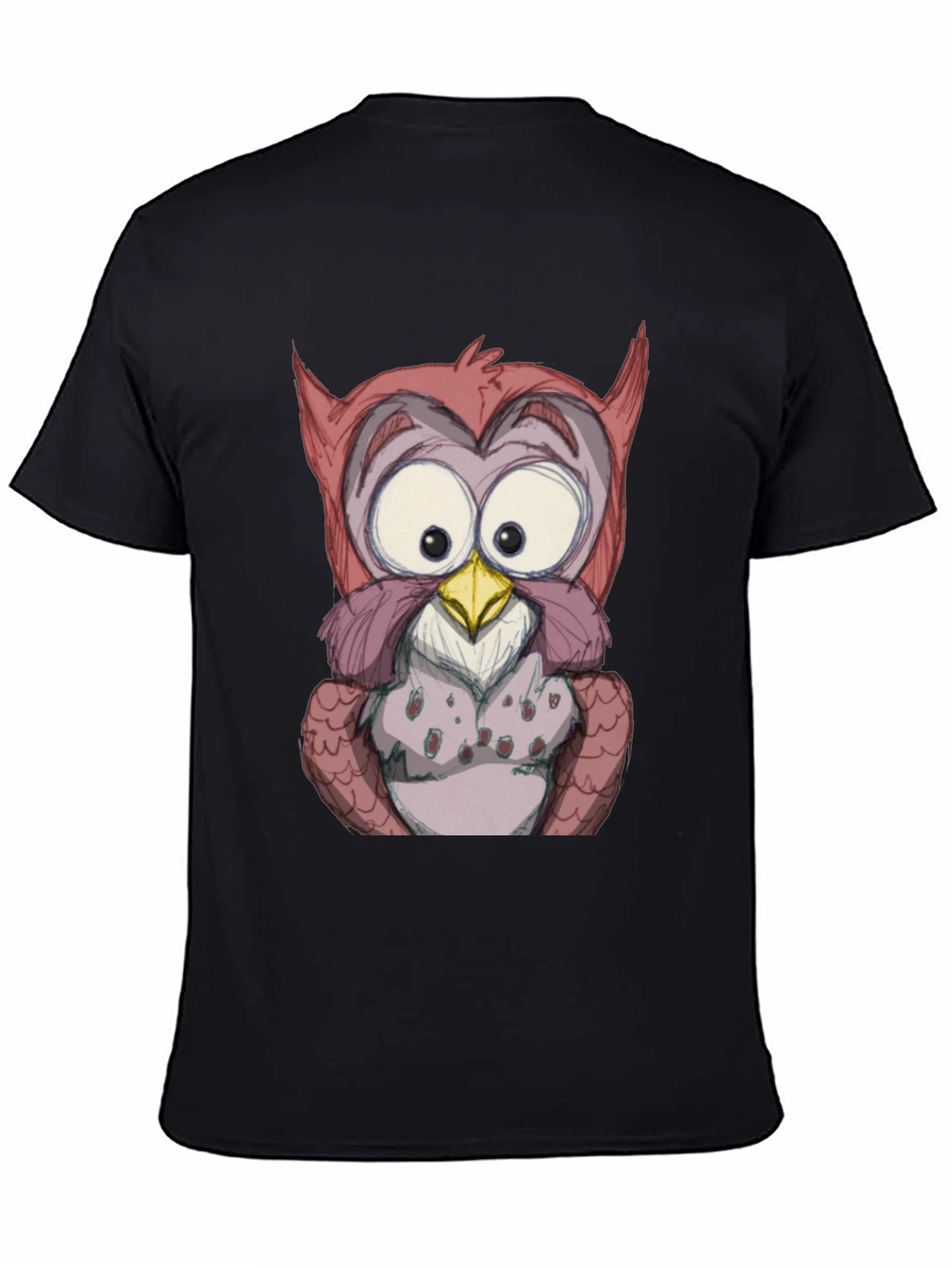 Cartoon Owl Graphic Black T-Shirt