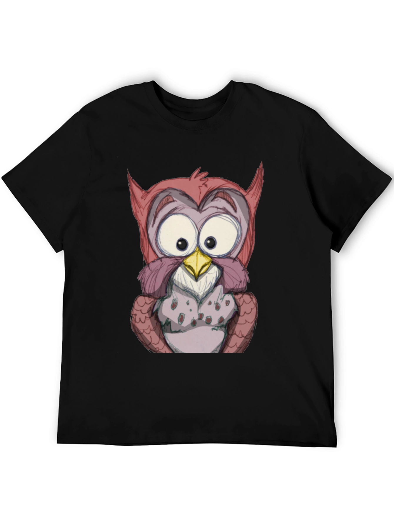Cartoon Owl Graphic Black T-Shirt