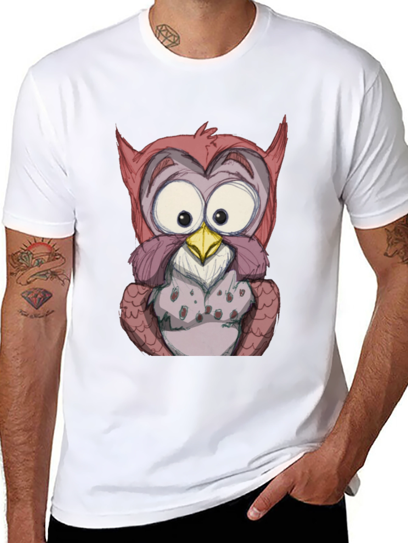 Cartoon Owl Graphic Black T-Shirt