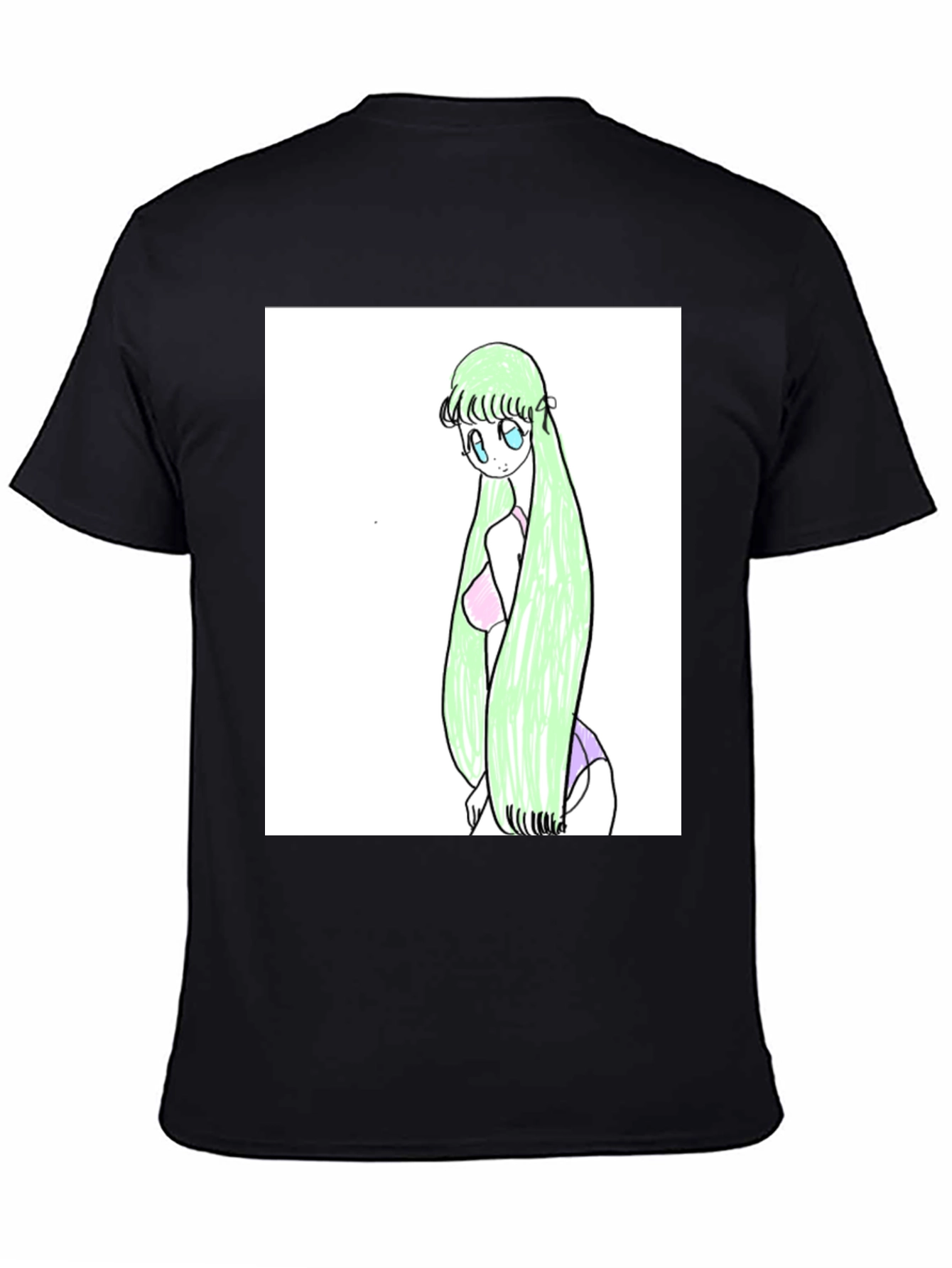 Anime Girl Graphic Tee - Black Cotton T-Shirt