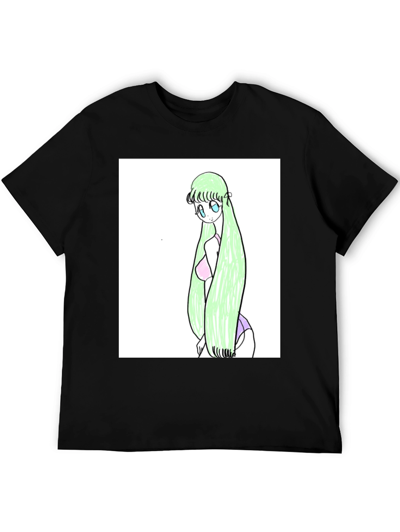 Anime Girl Graphic Tee - Black Cotton T-Shirt