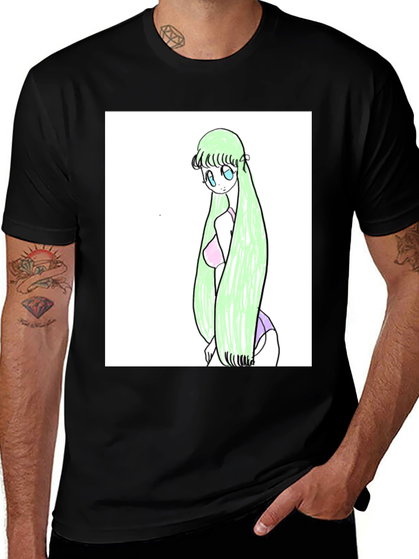 Anime Girl Graphic Tee - Black Cotton T-Shirt