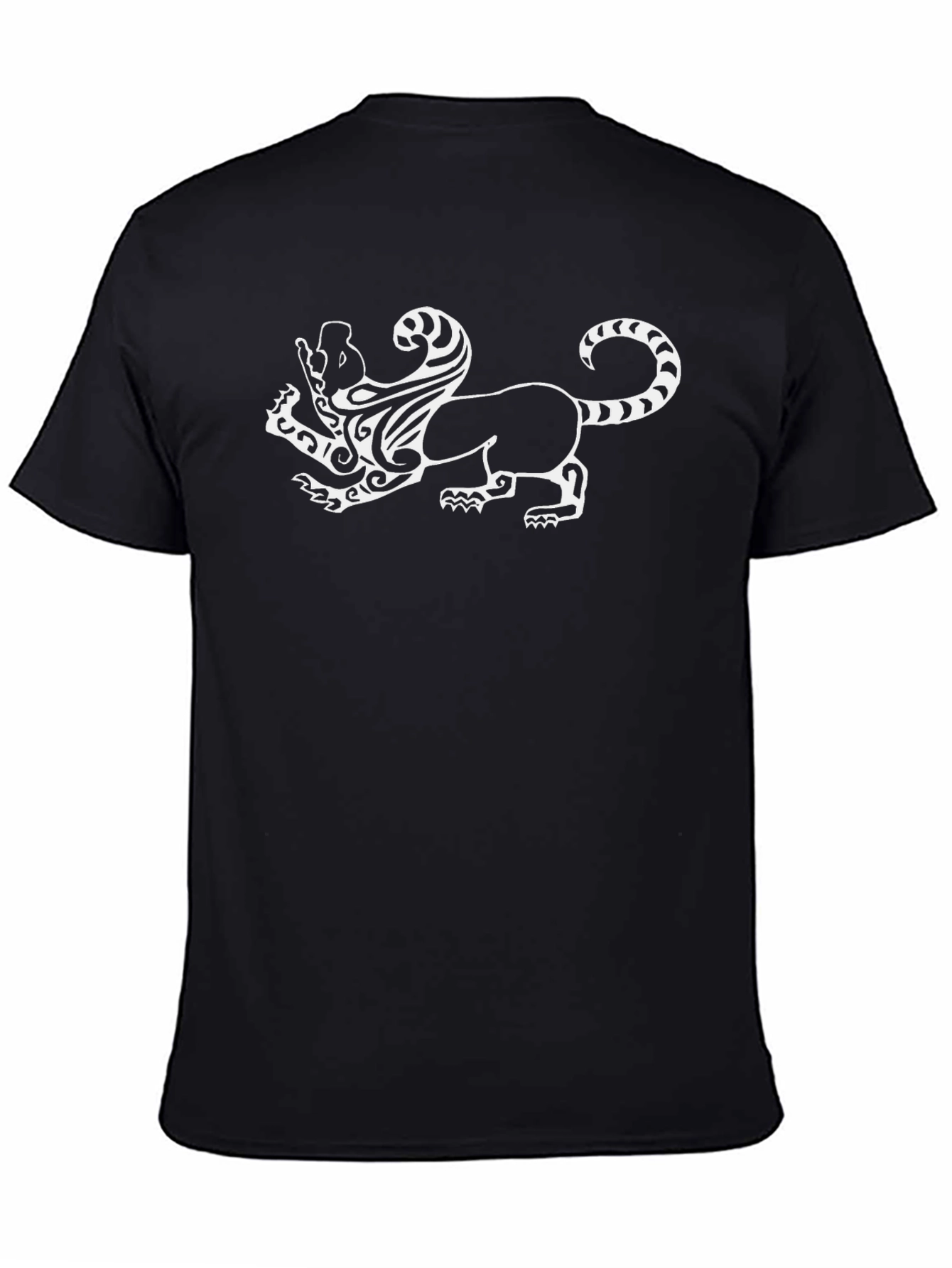 Black T-Shirt with White Mythical Lion Design
