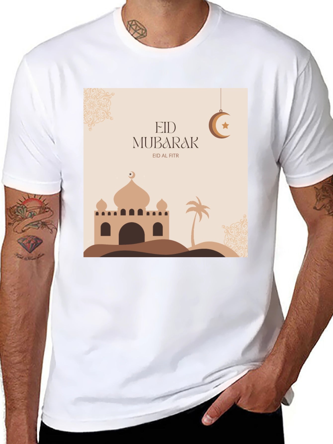 Eid Mubarak Graphic Tee - Black Casual T-Shirt