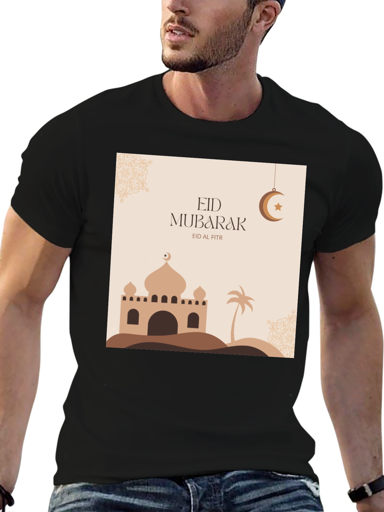 Eid Mubarak Graphic Tee - Black Casual T-Shirt