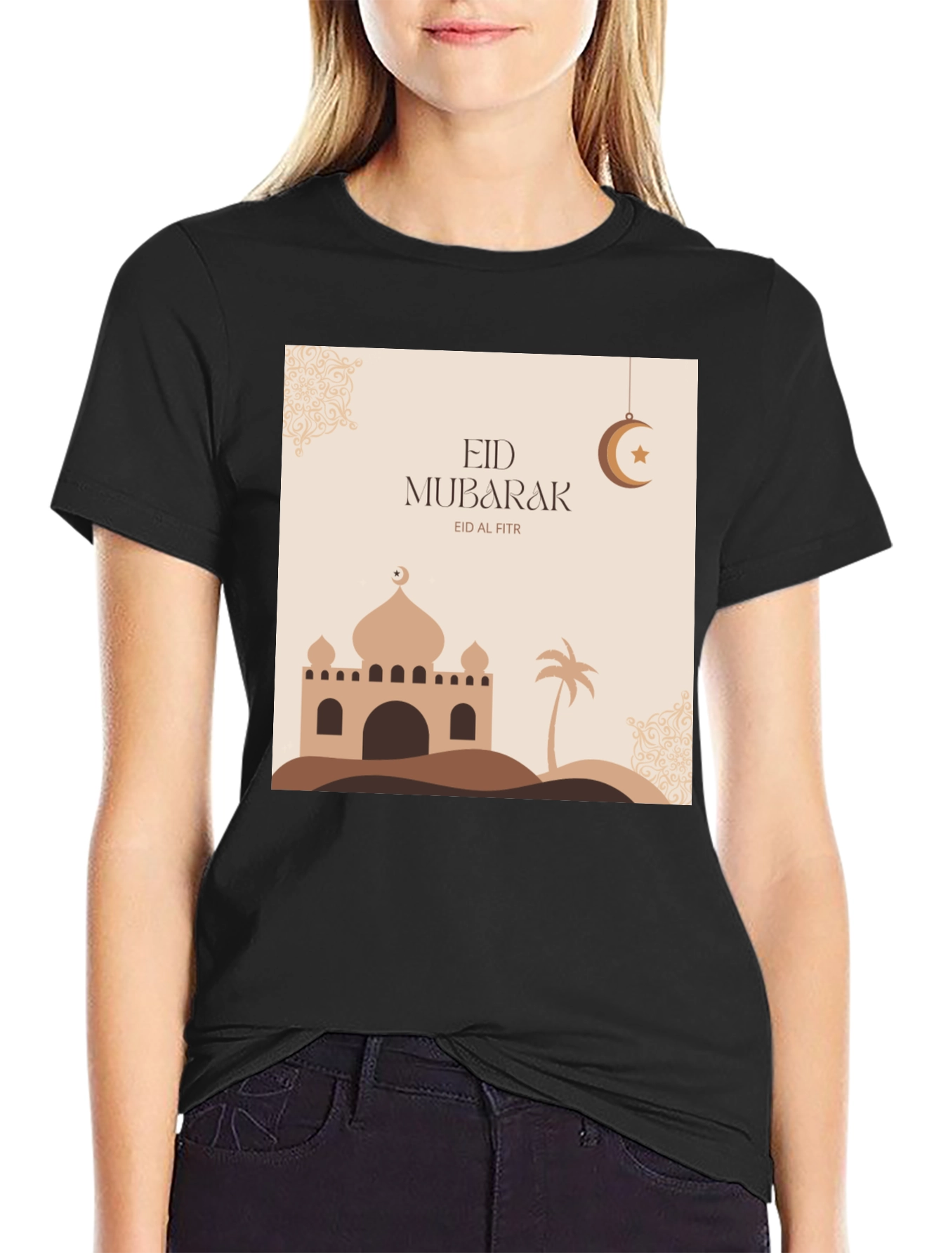 Eid Mubarak Graphic Tee - Black Casual T-Shirt