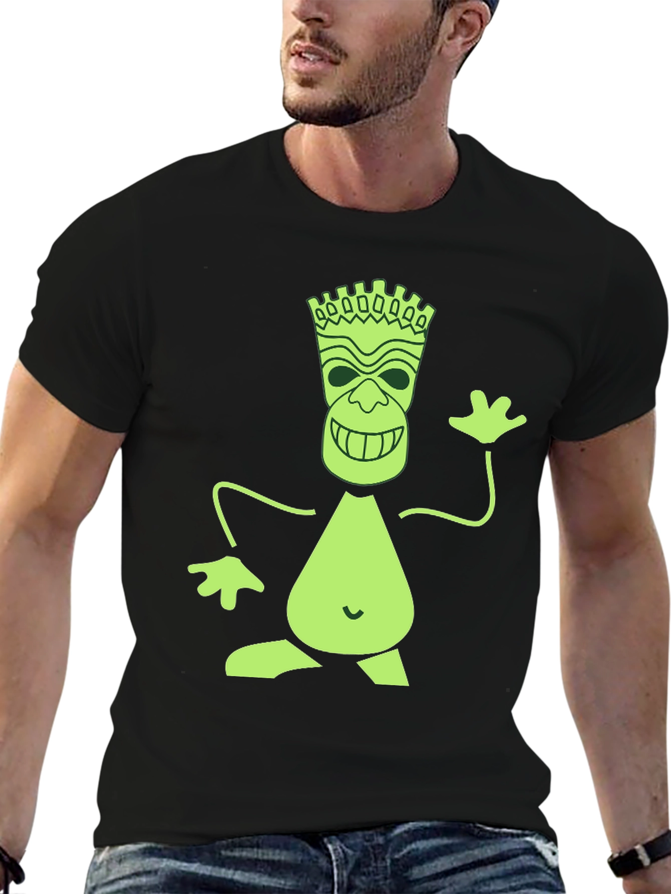 Fun Tiki Graphic Print Black T-Shirt