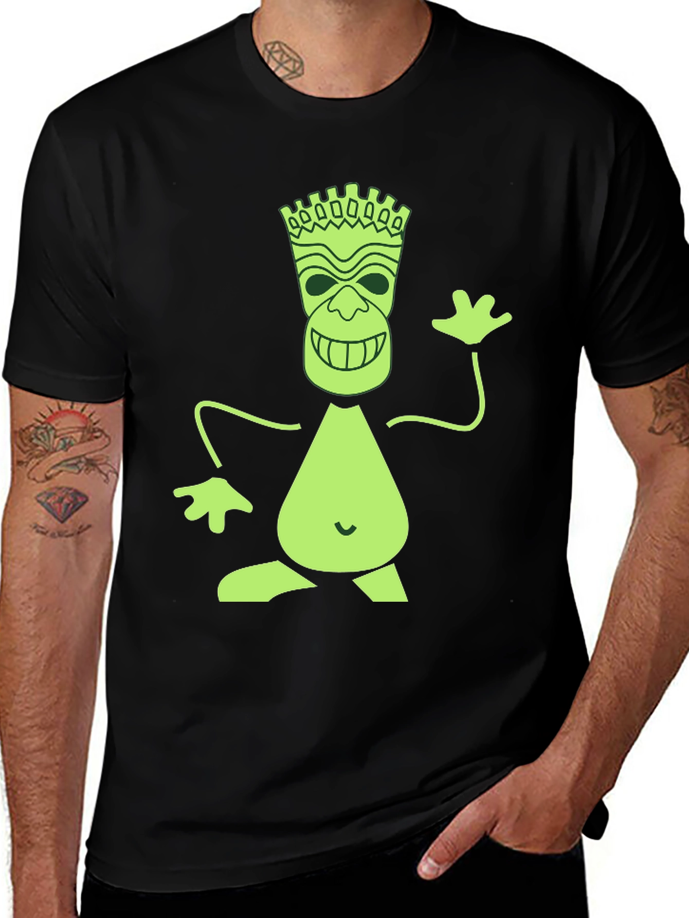 Fun Tiki Graphic Print Black T-Shirt