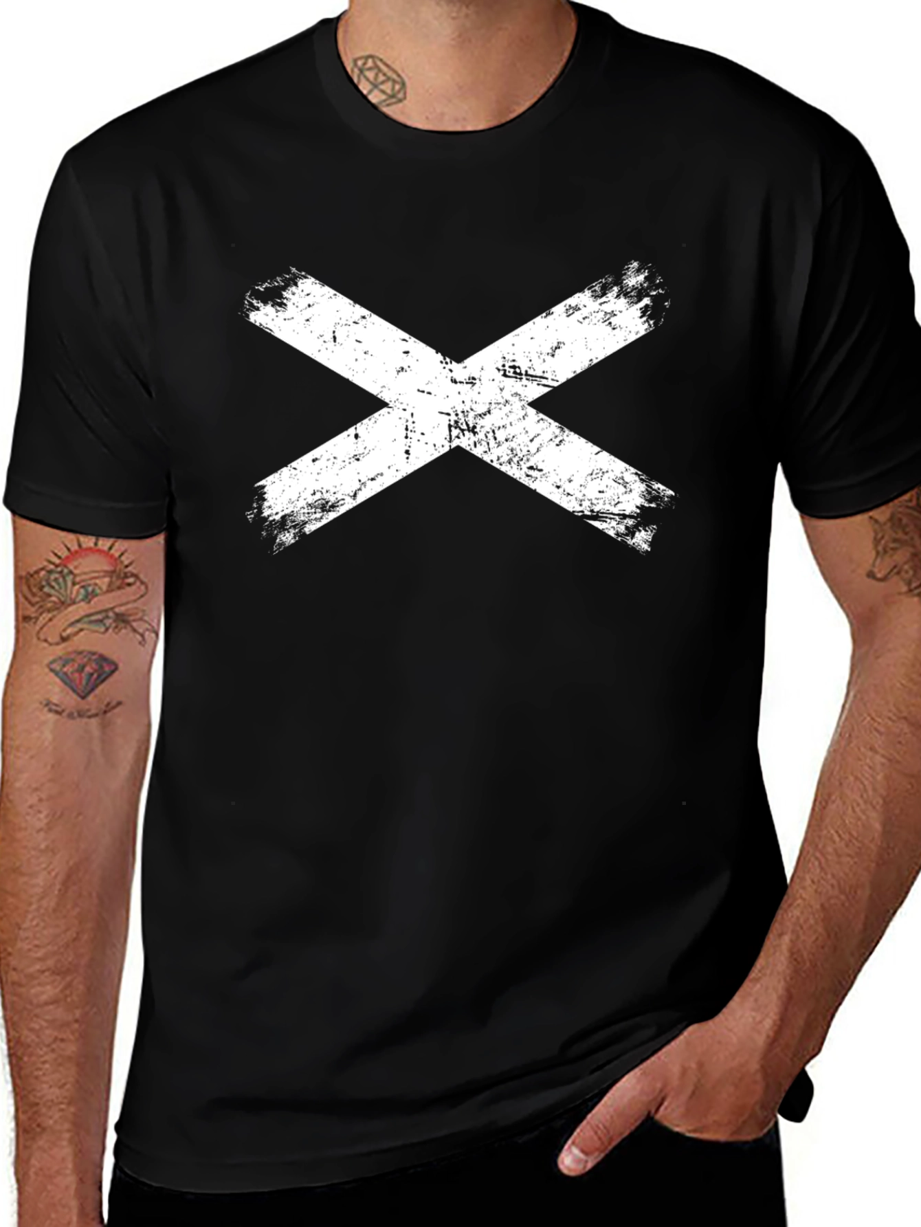Distressed X Graphic Tee - Casual Black T-Shirt