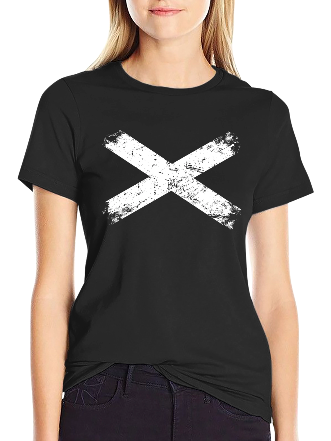 Distressed X Graphic Tee - Casual Black T-Shirt