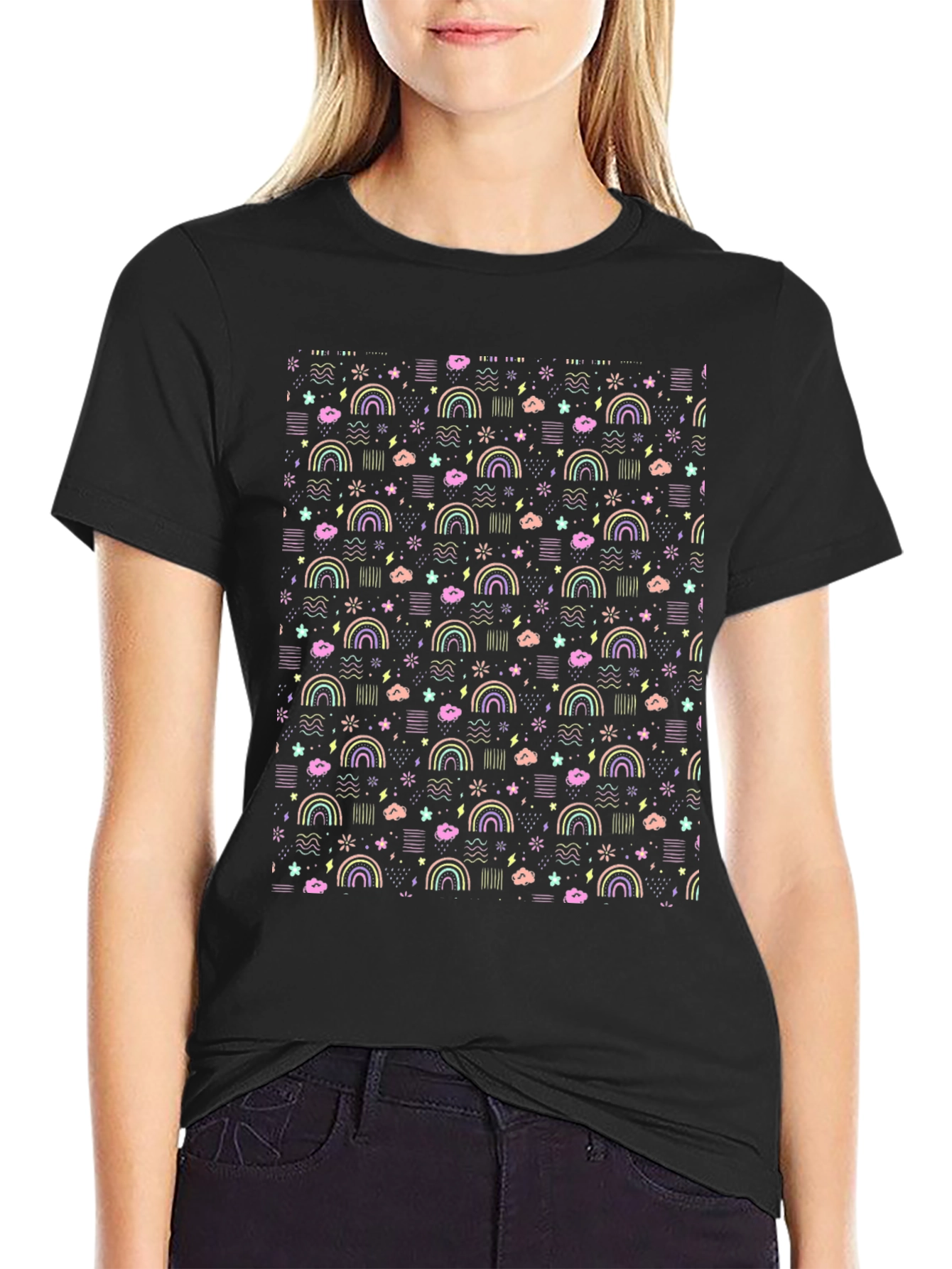 Rainbow & Cloud Pattern T-Shirt
