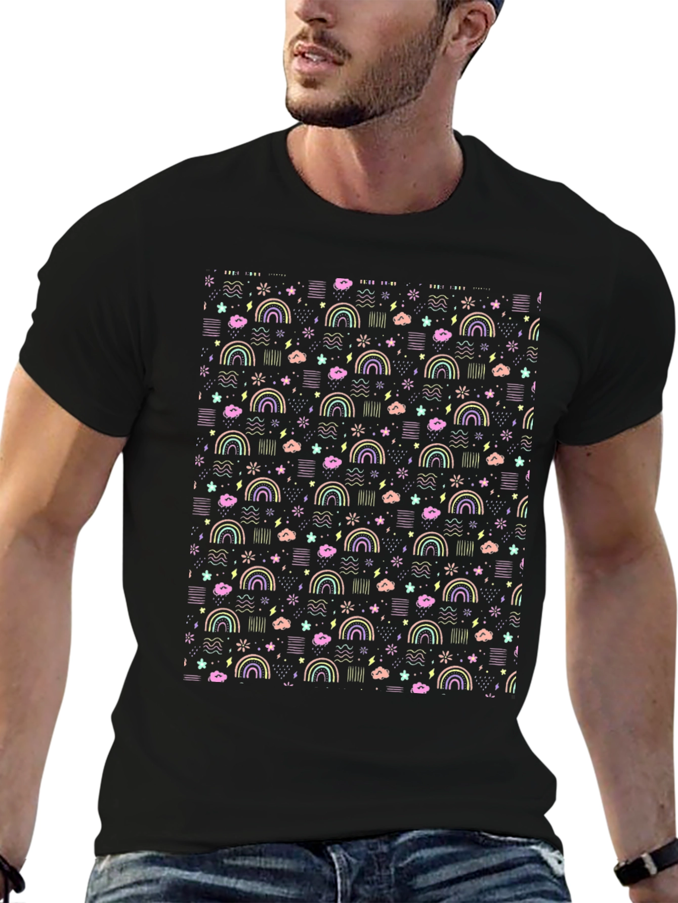 Rainbow & Cloud Pattern T-Shirt