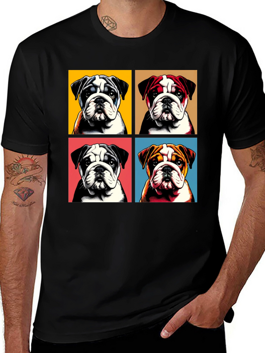 Bulldog Pop Art Graphic Tee - Black Cotton Blend