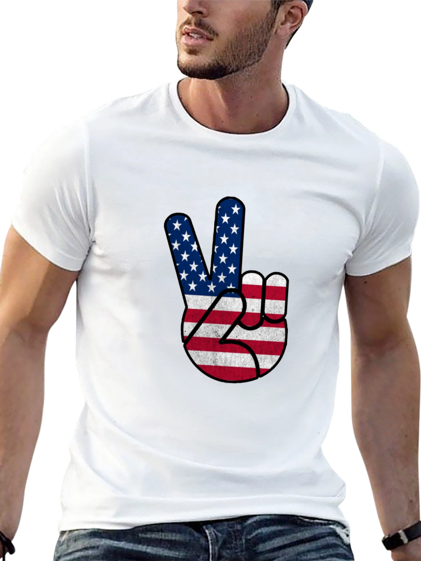 USA Flag Peace Sign Black T-Shirt
