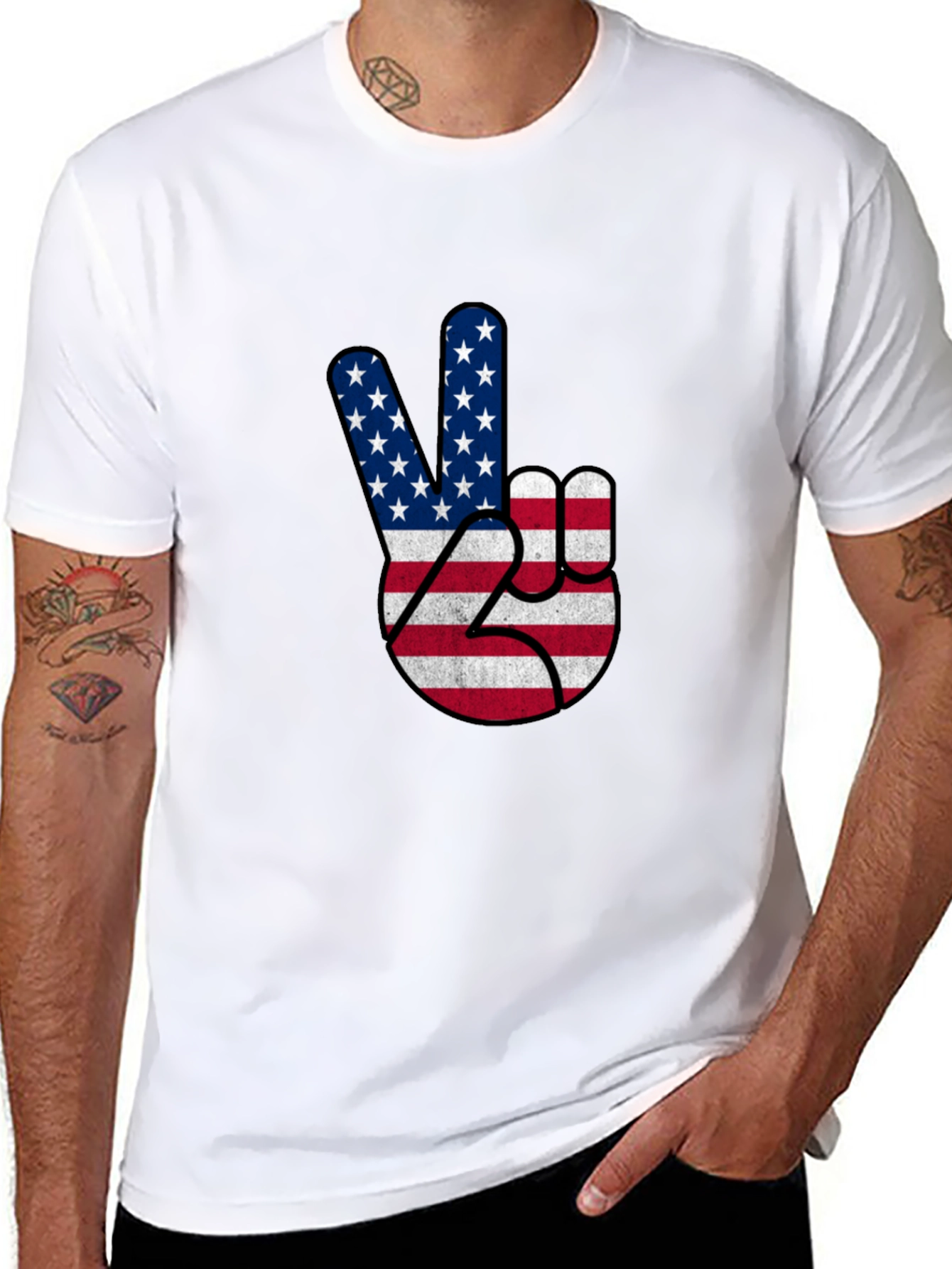 USA Flag Peace Sign Black T-Shirt