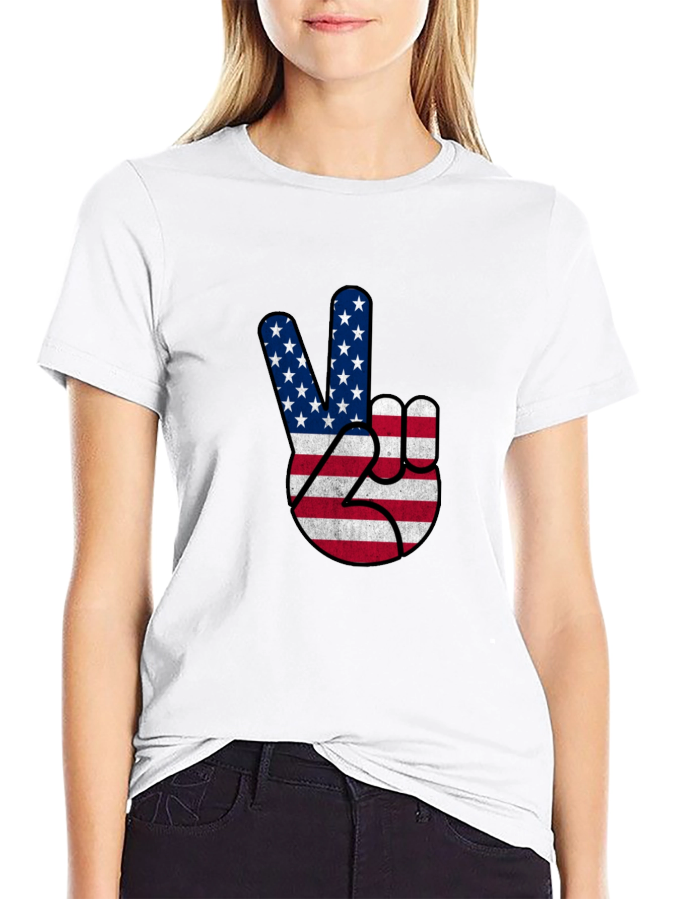 USA Flag Peace Sign Black T-Shirt