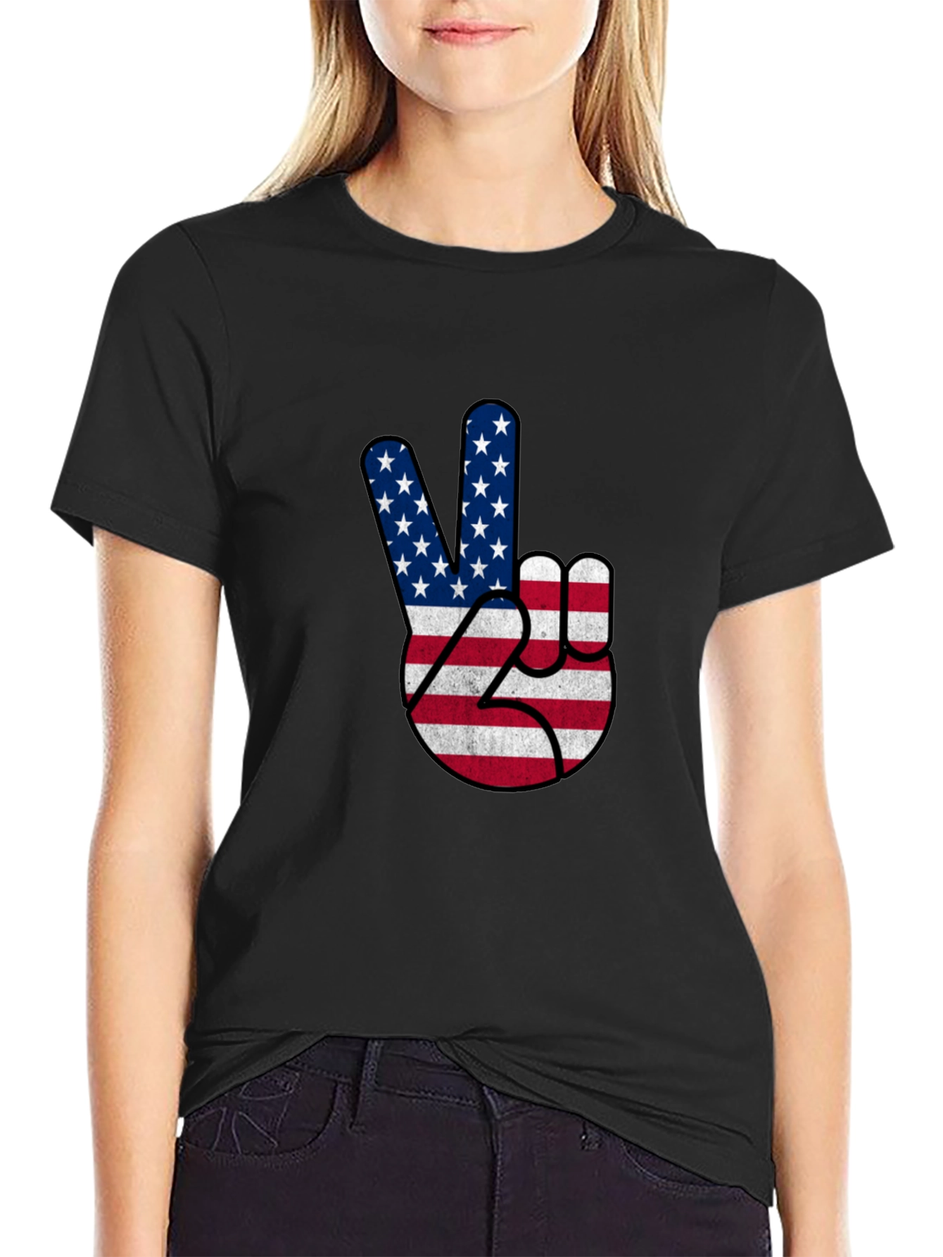 USA Flag Peace Sign Black T-Shirt