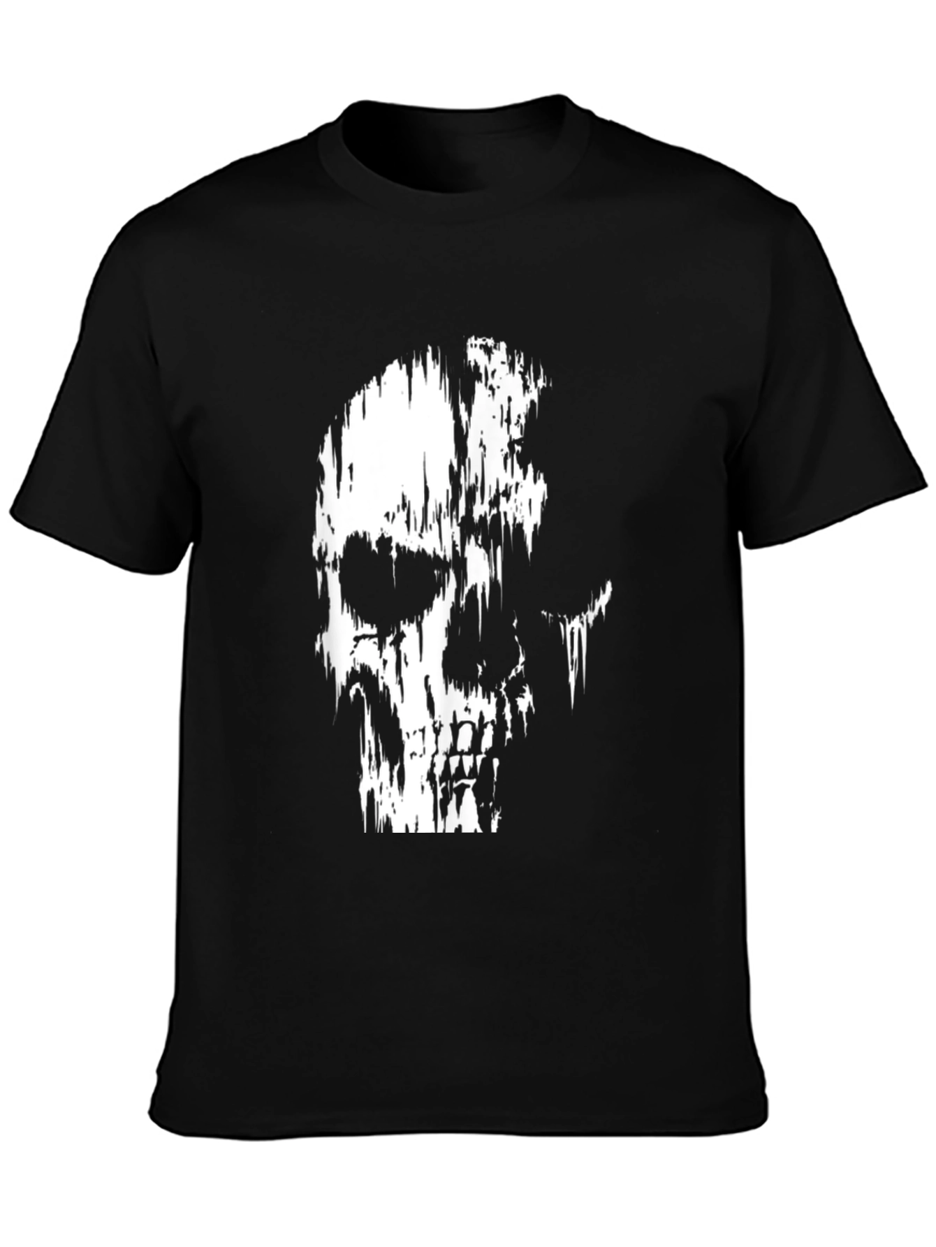 Distressed Skull Graphic Print Black T-Shirt