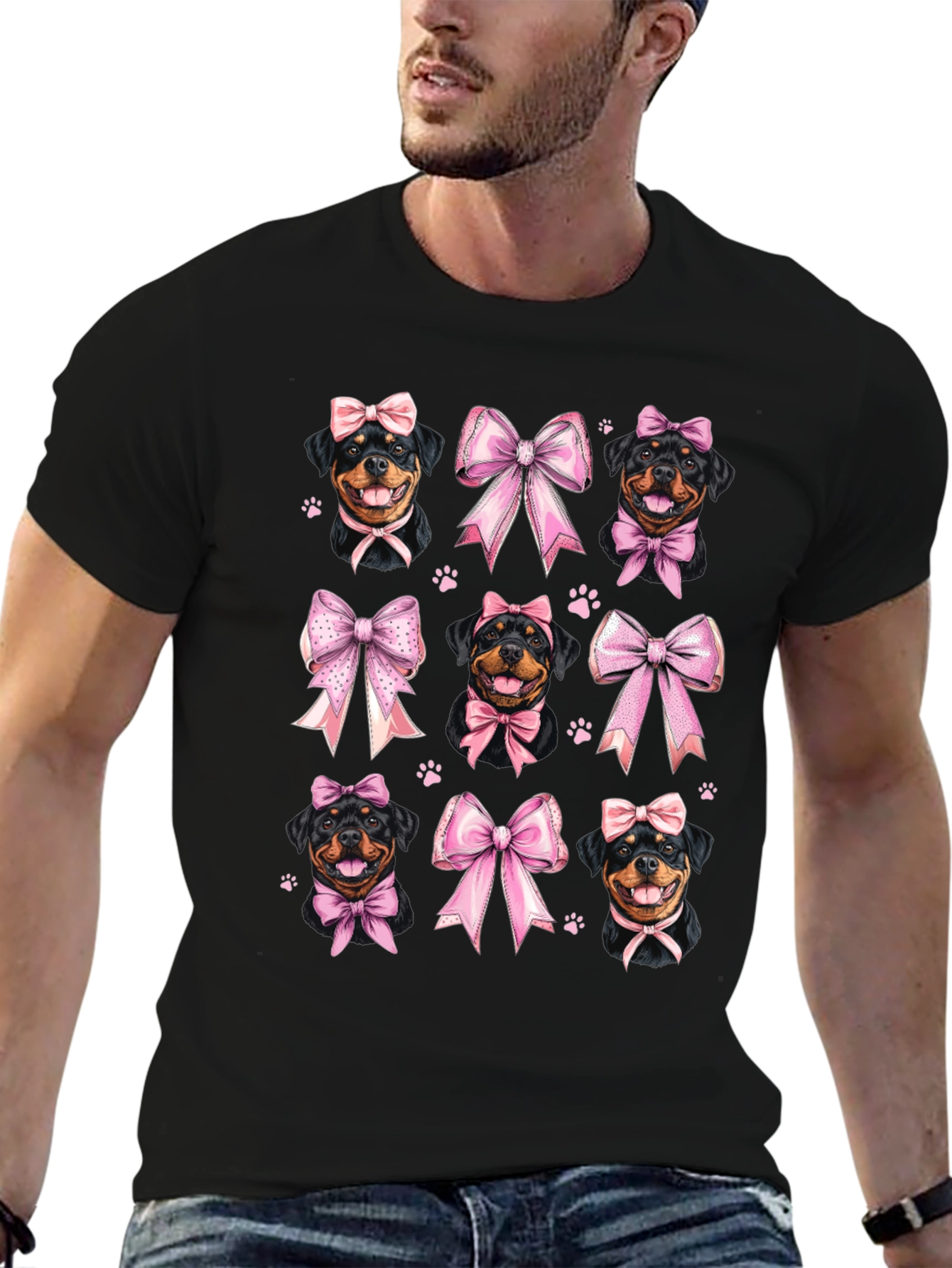 Rottweiler Dog Pink Bow T-Shirt