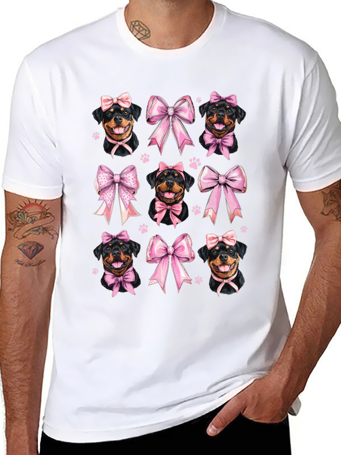 Rottweiler Dog Pink Bow T-Shirt