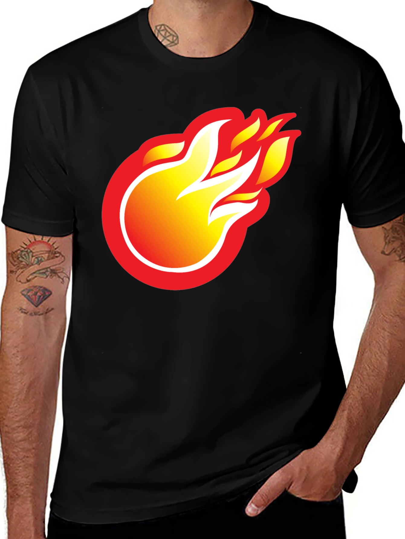Fiery Flame Graphic Tee - Bold Black T-Shirt