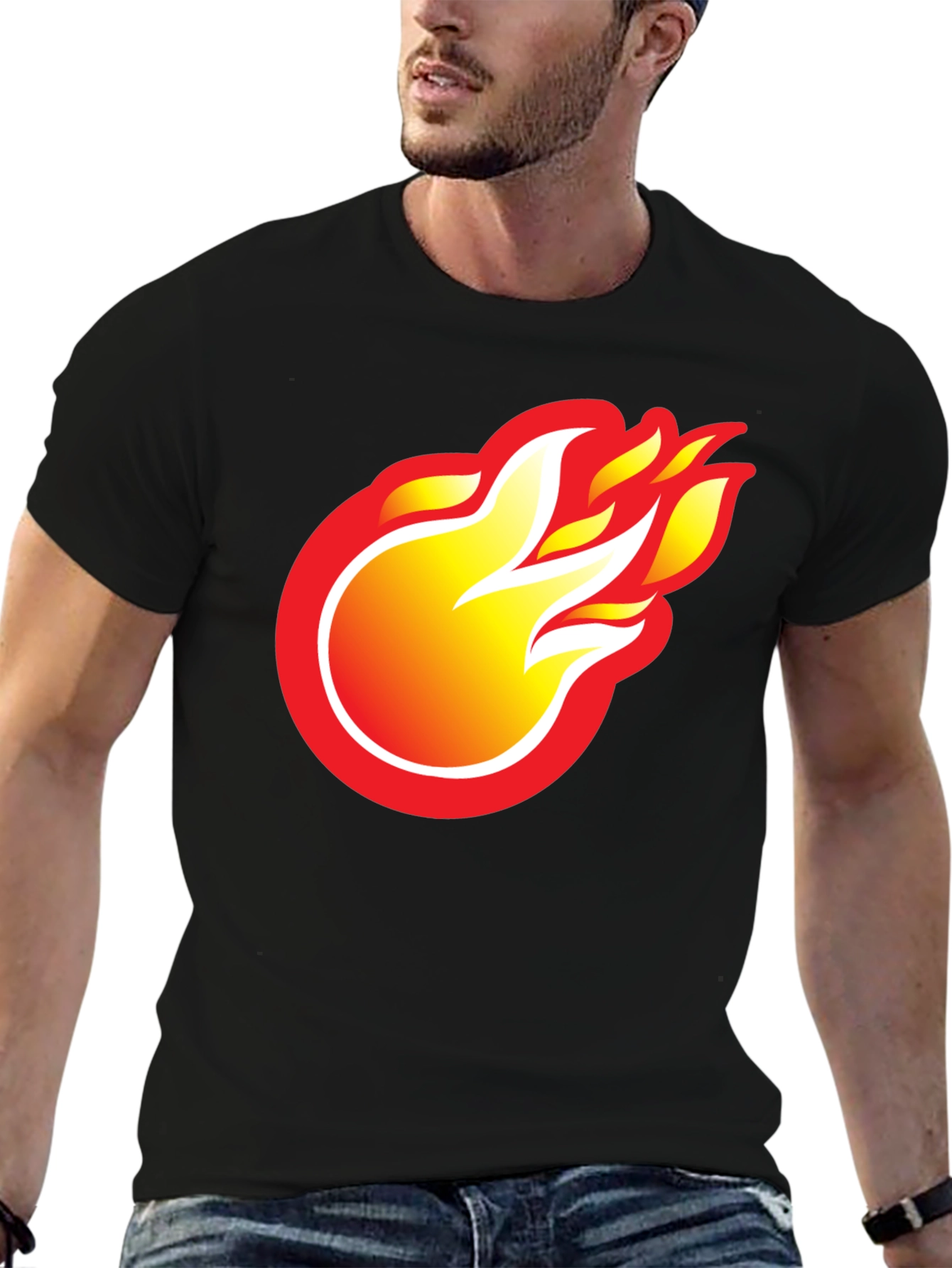 Fiery Flame Graphic Tee - Bold Black T-Shirt