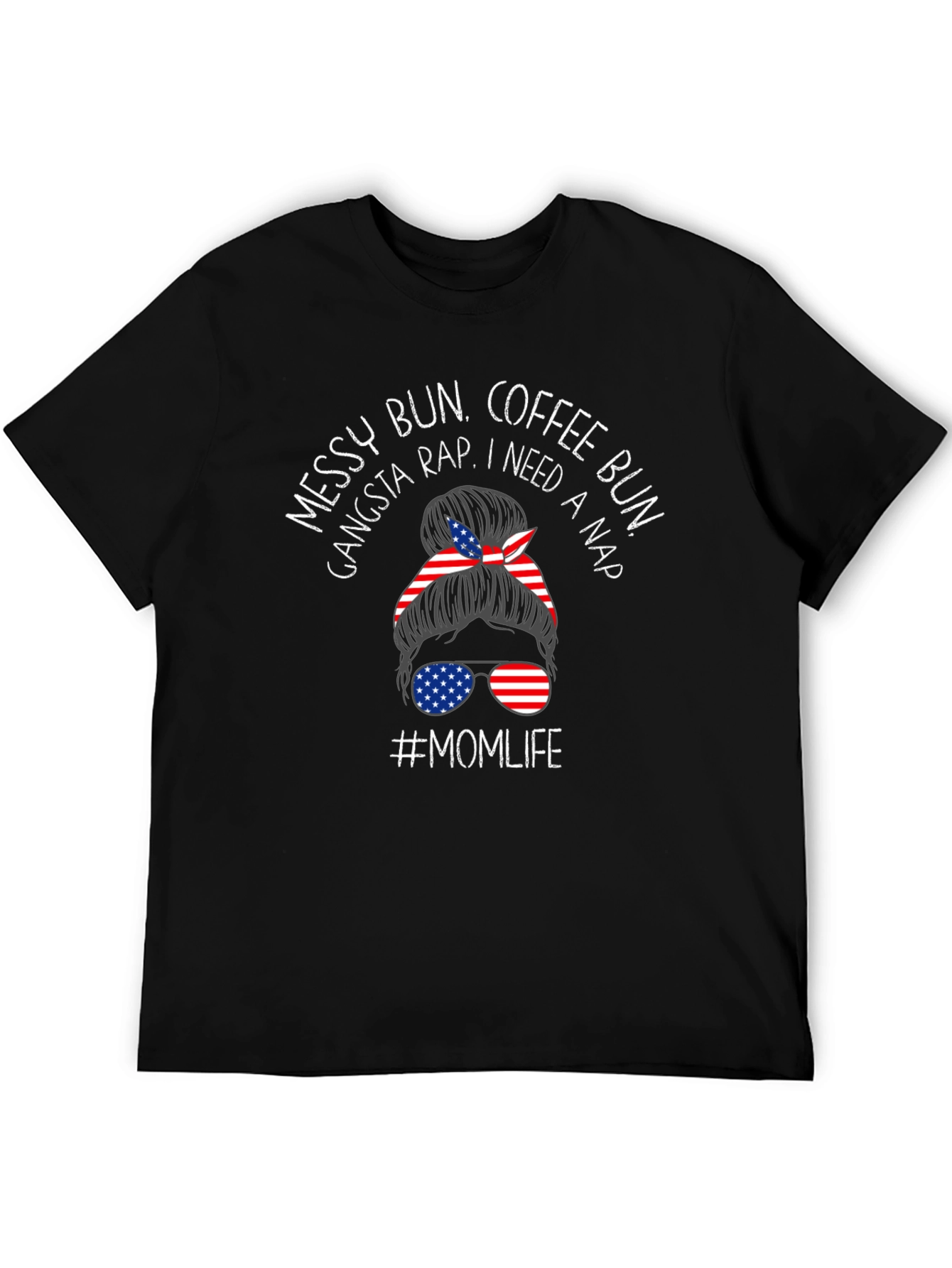 Messy Bun Momlife Patriotic Tee