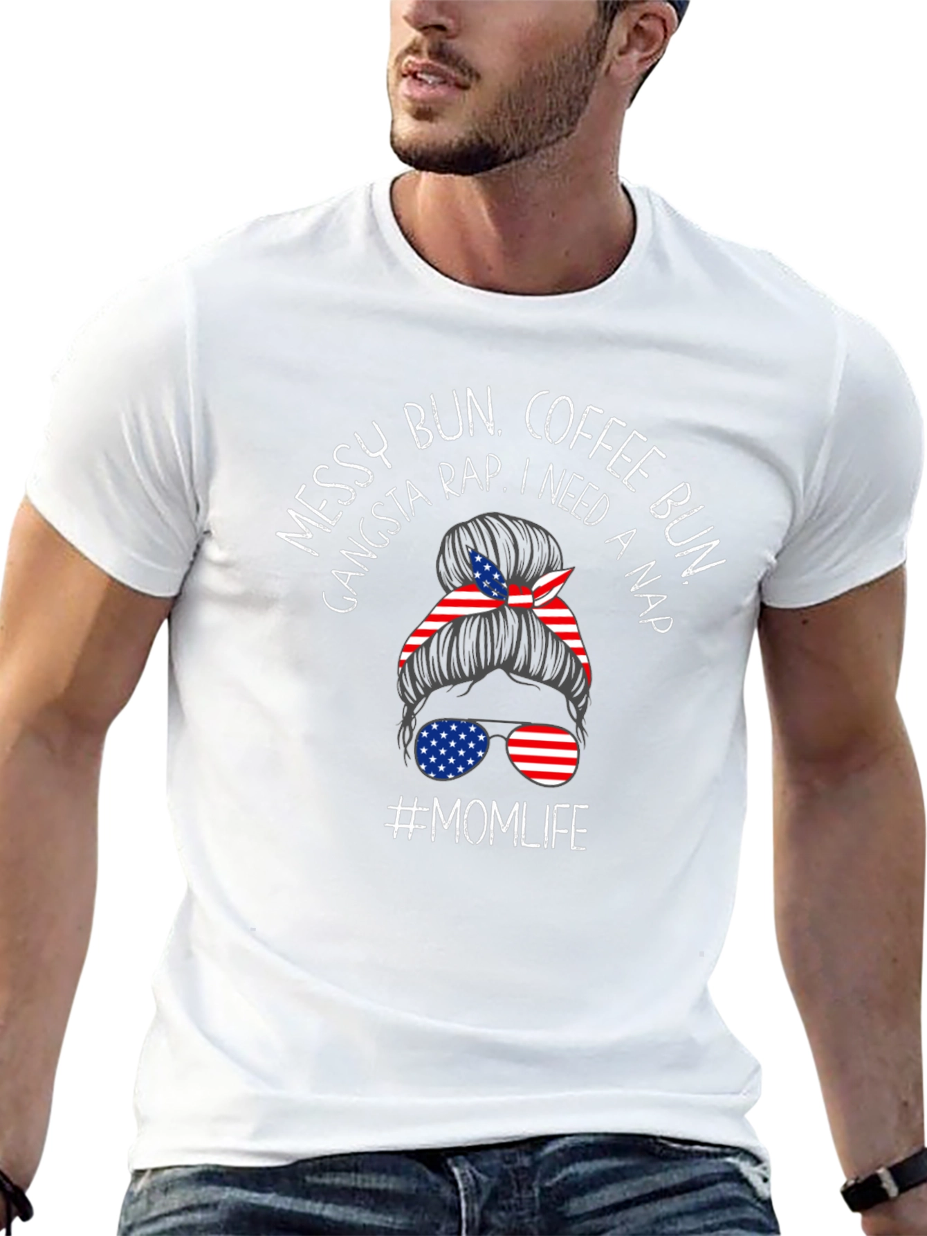 Messy Bun Momlife Patriotic Tee