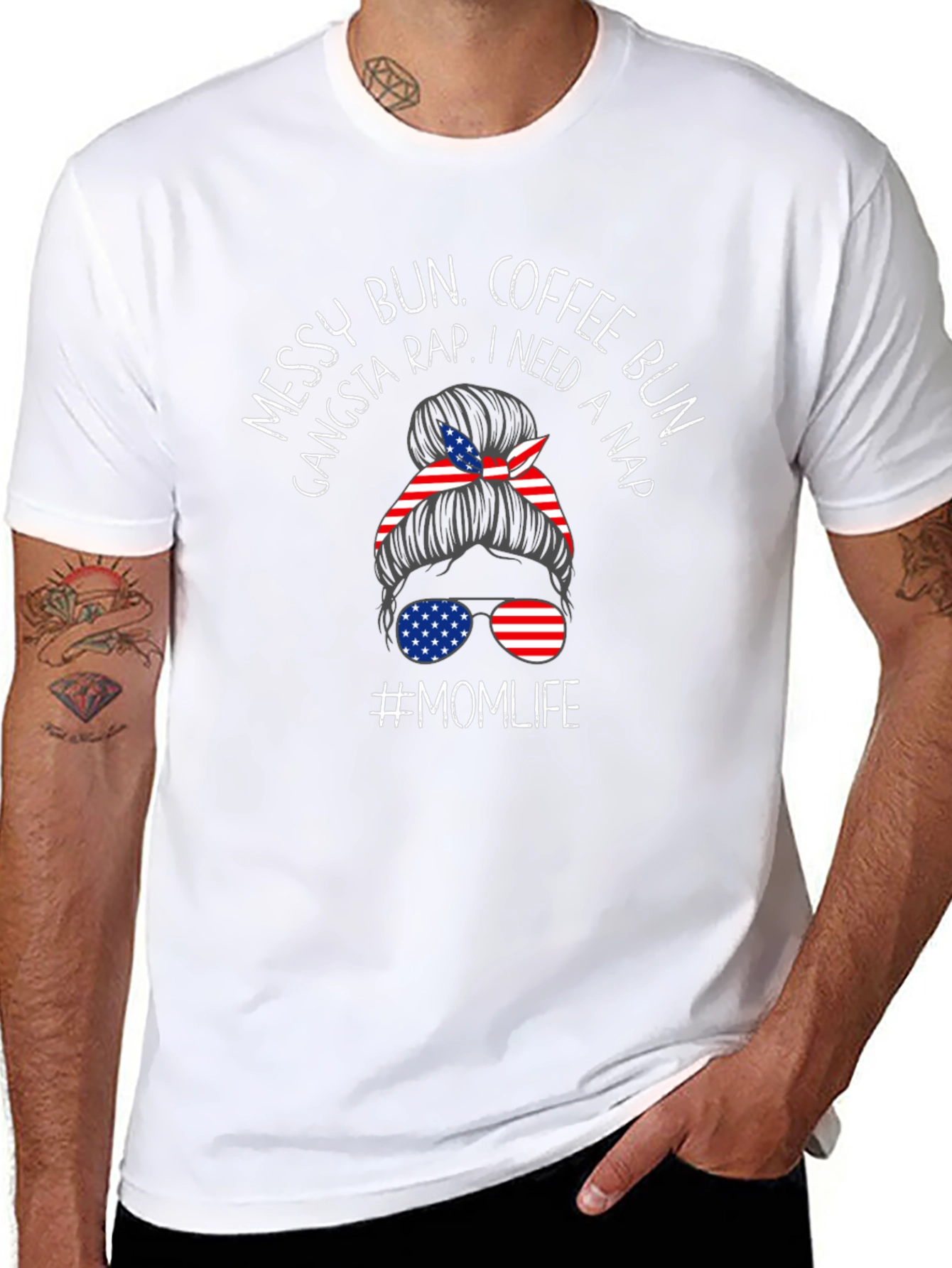 Messy Bun Momlife Patriotic Tee