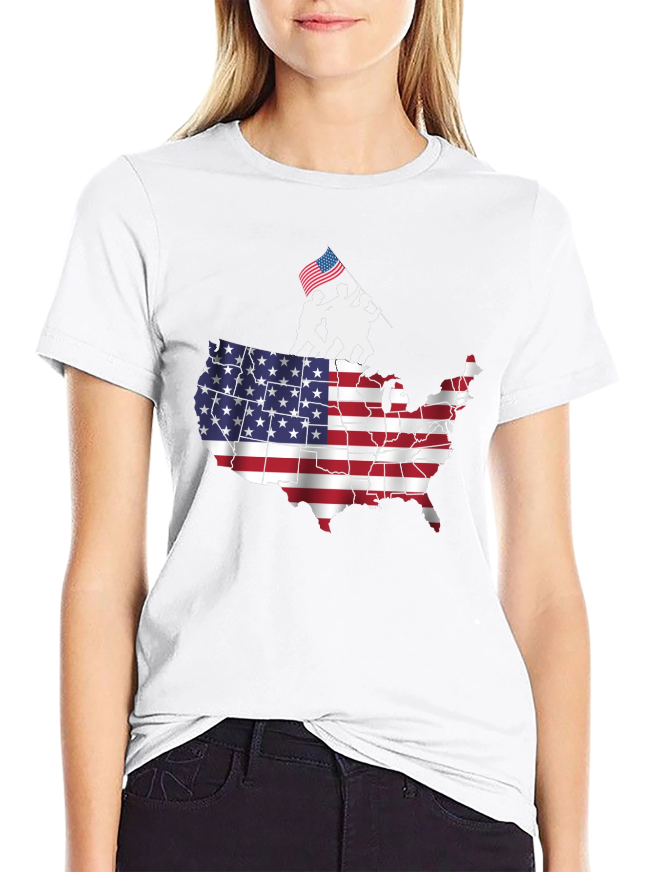 USA Map Flag Raising T-Shirt