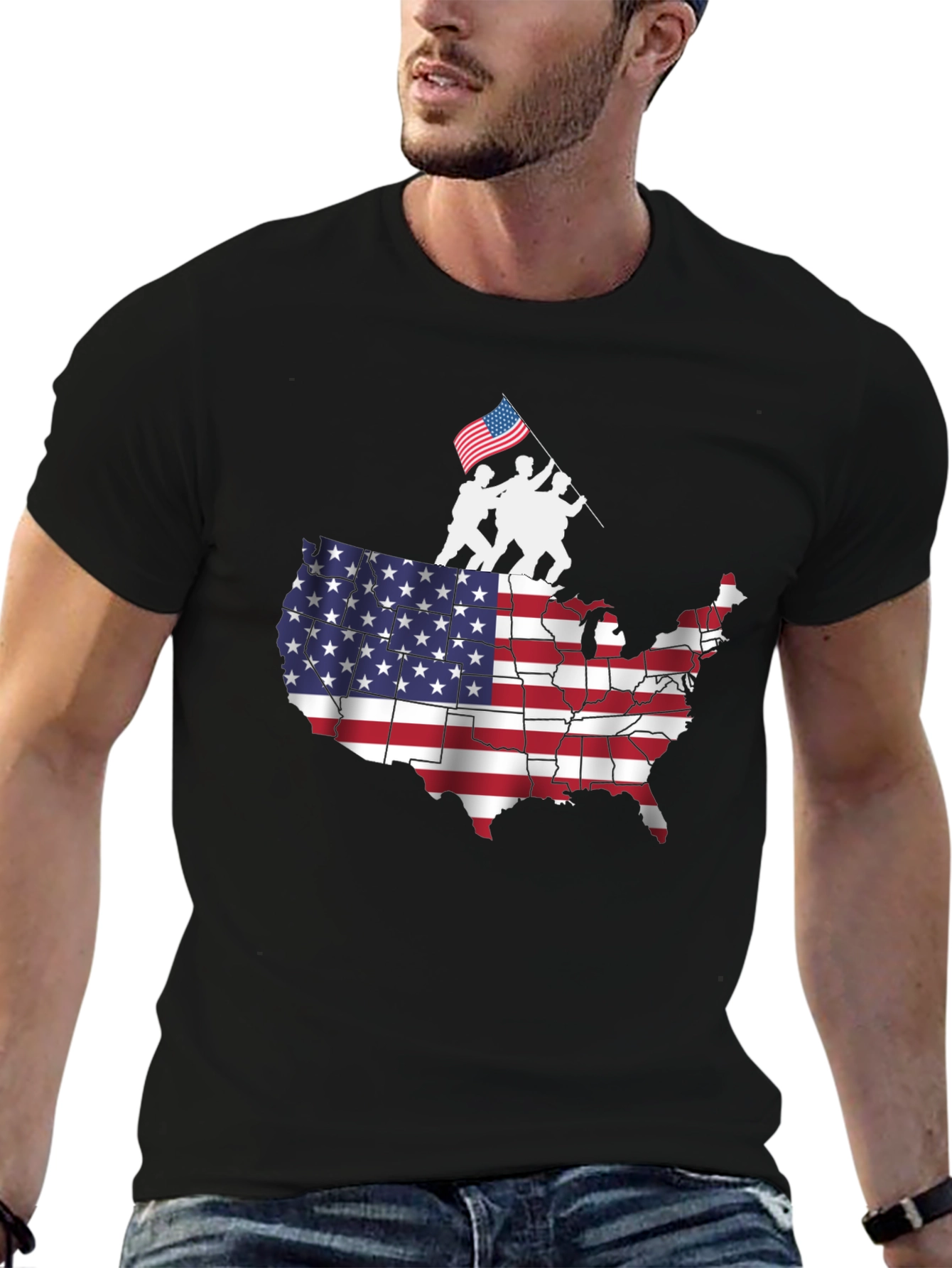 USA Map Flag Raising T-Shirt