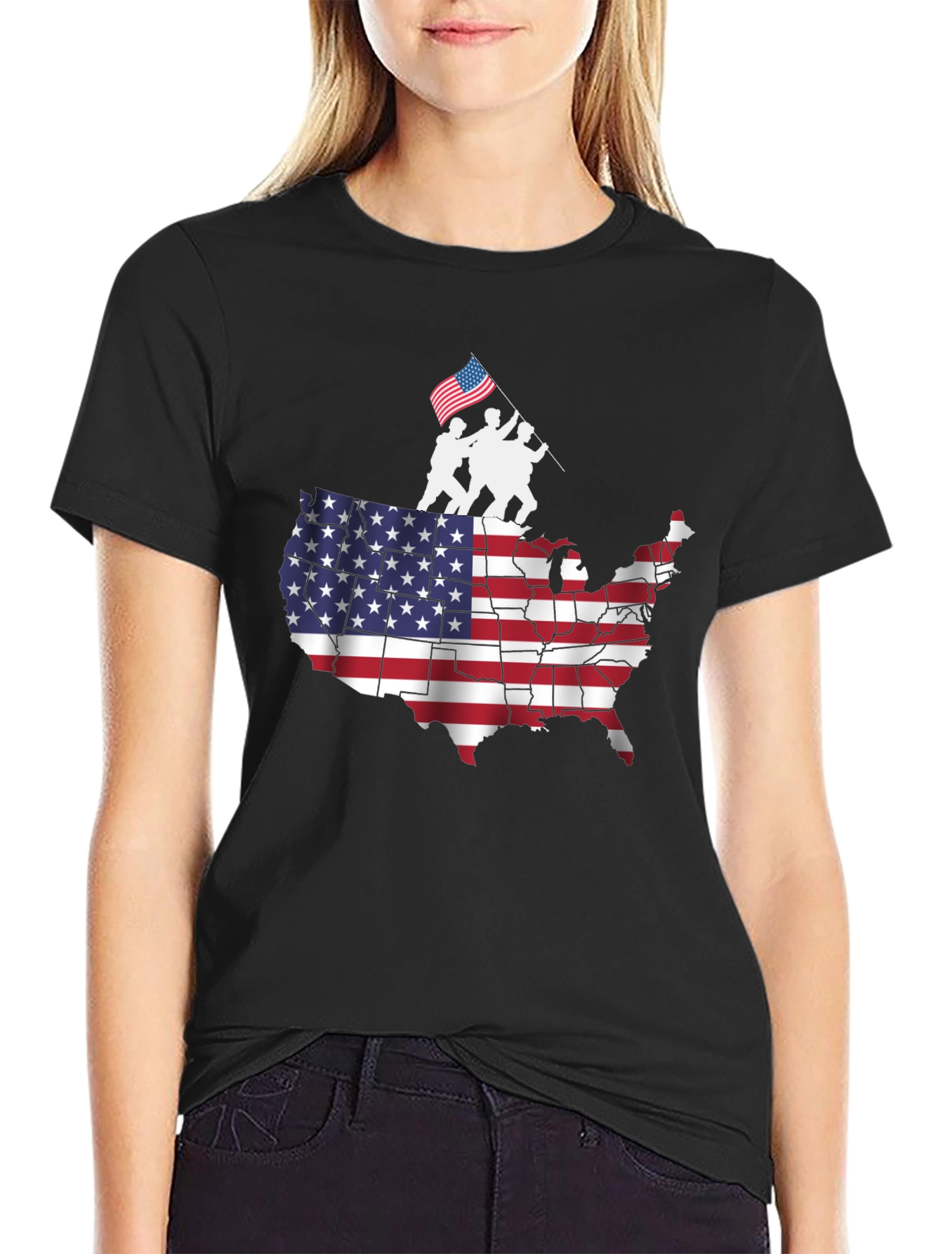 USA Map Flag Raising T-Shirt